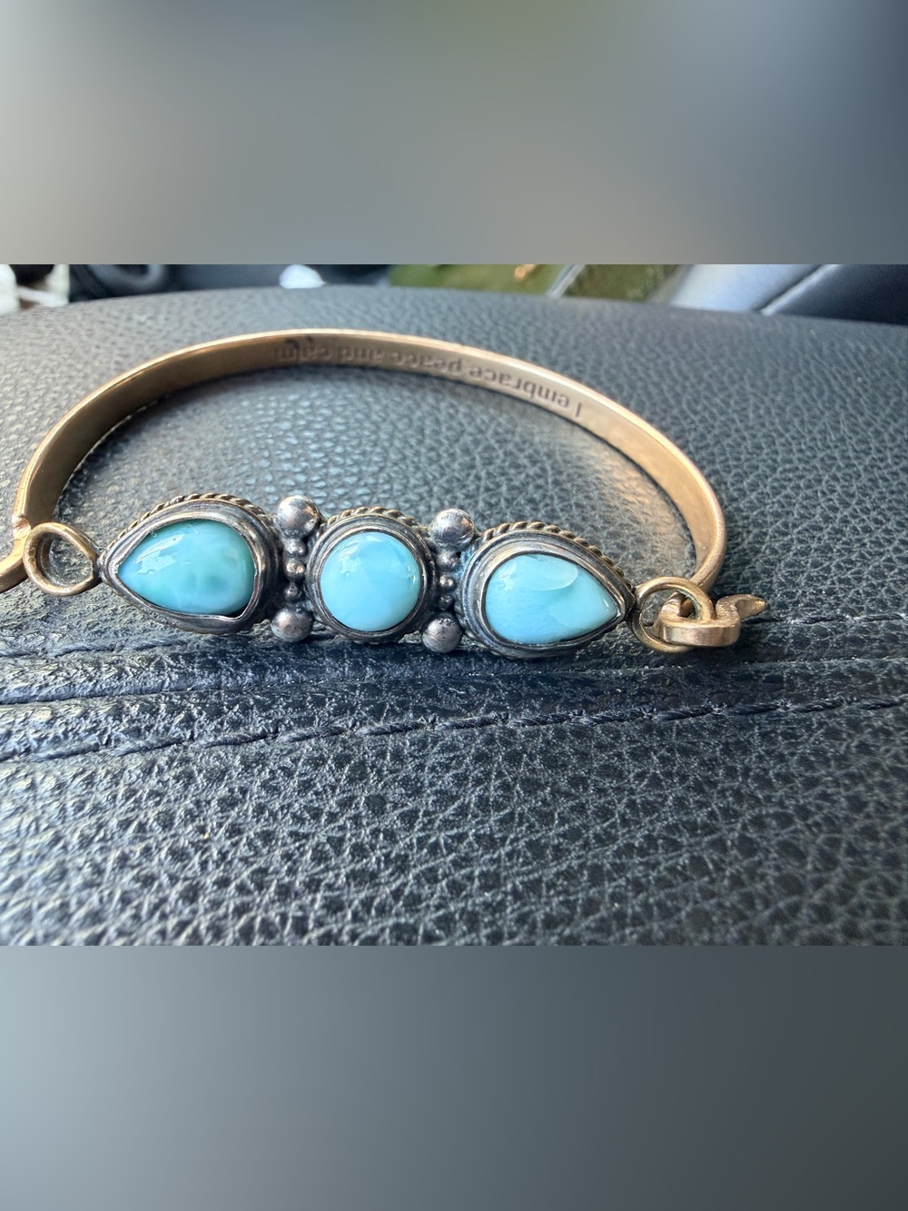 Natural Larimar Sterling Silver & Bronze Cuff Bracelet